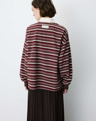 Polo rayé oversize col ouvert chocolat Aron