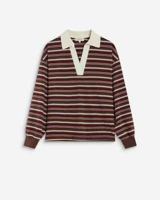 Polo rayé oversize col ouvert chocolat Aron