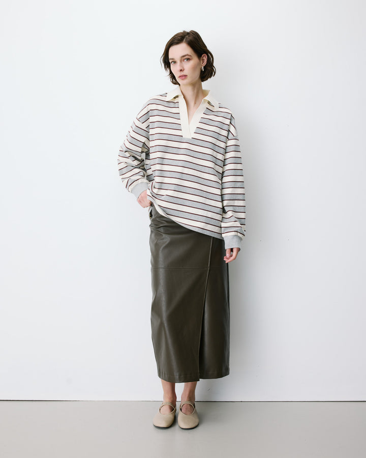 Polo rayé oversize col ouvert gris Aron