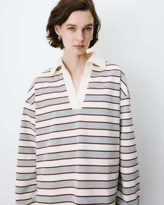 Polo rayé oversize col ouvert gris Aron