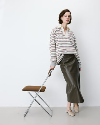 Polo rayé oversize col ouvert gris Aron