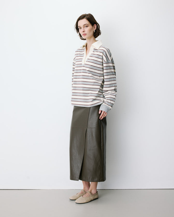 Polo rayé oversize col ouvert gris Aron