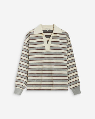 Polo rayé oversize col ouvert gris Aron