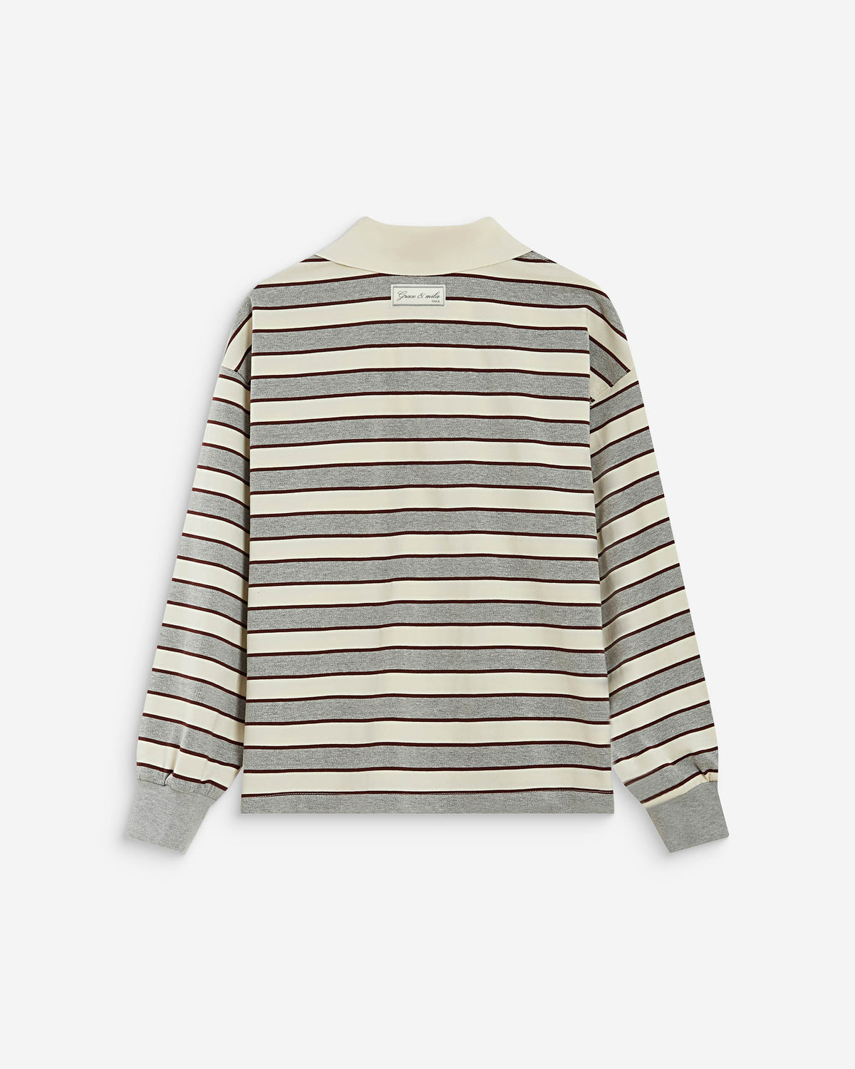 Polo rayé oversize col ouvert gris Aron