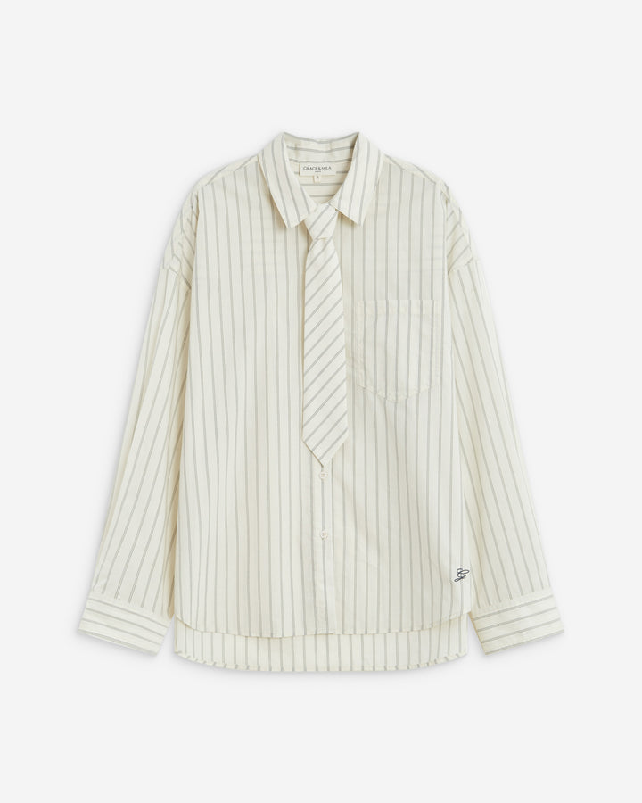 Chemise oversize à cravate amovible ecru Athena