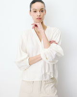 Puff-sleeve V-neck blouse ecru Auriane
