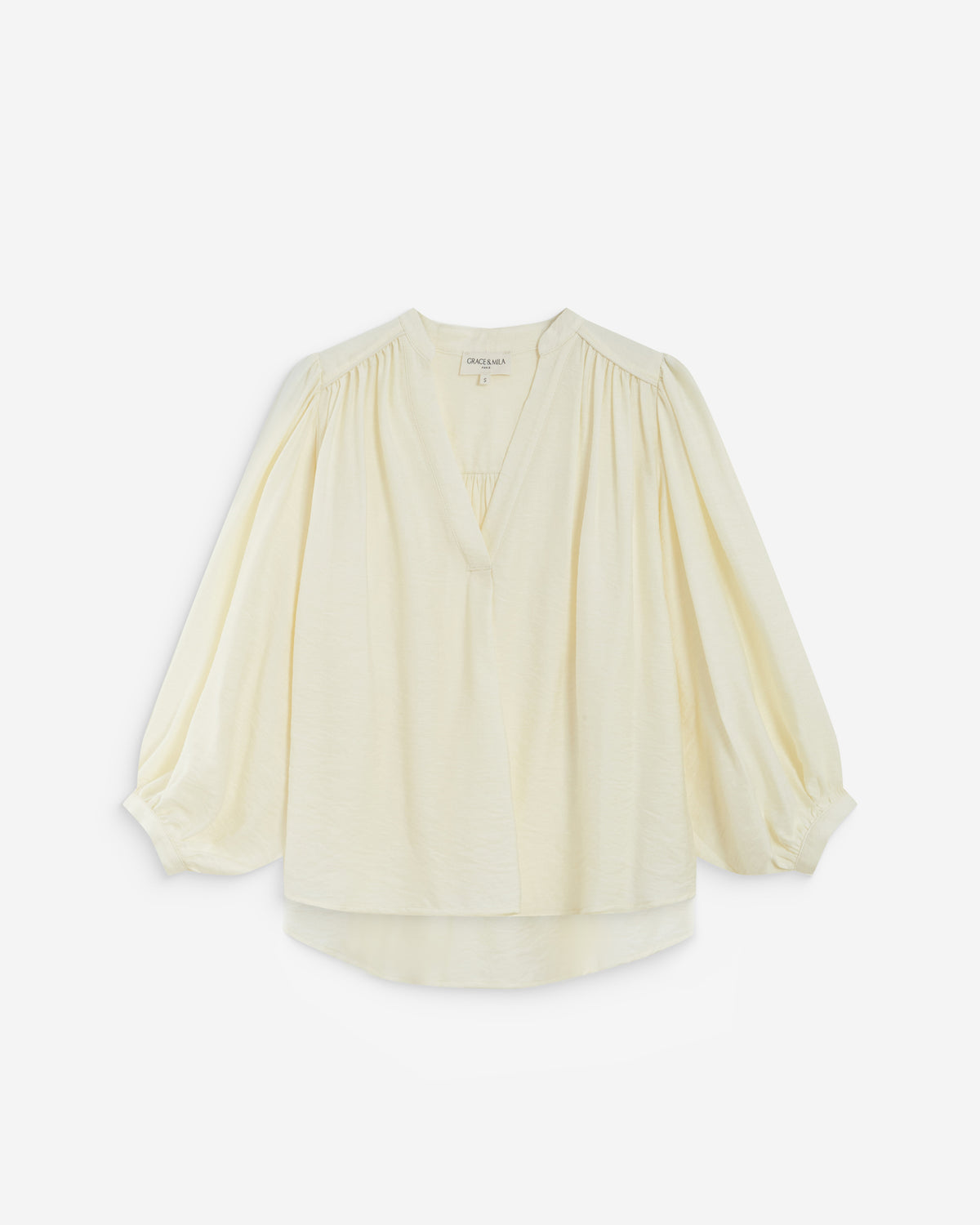 Puff-sleeve V-neck blouse ecru Auriane