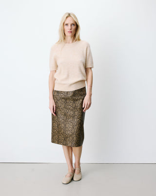 Cardigan manches courtes col rond beige Akarios