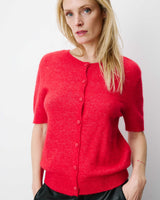 Short-sleeve crew-neck cardigan rouge Akarios