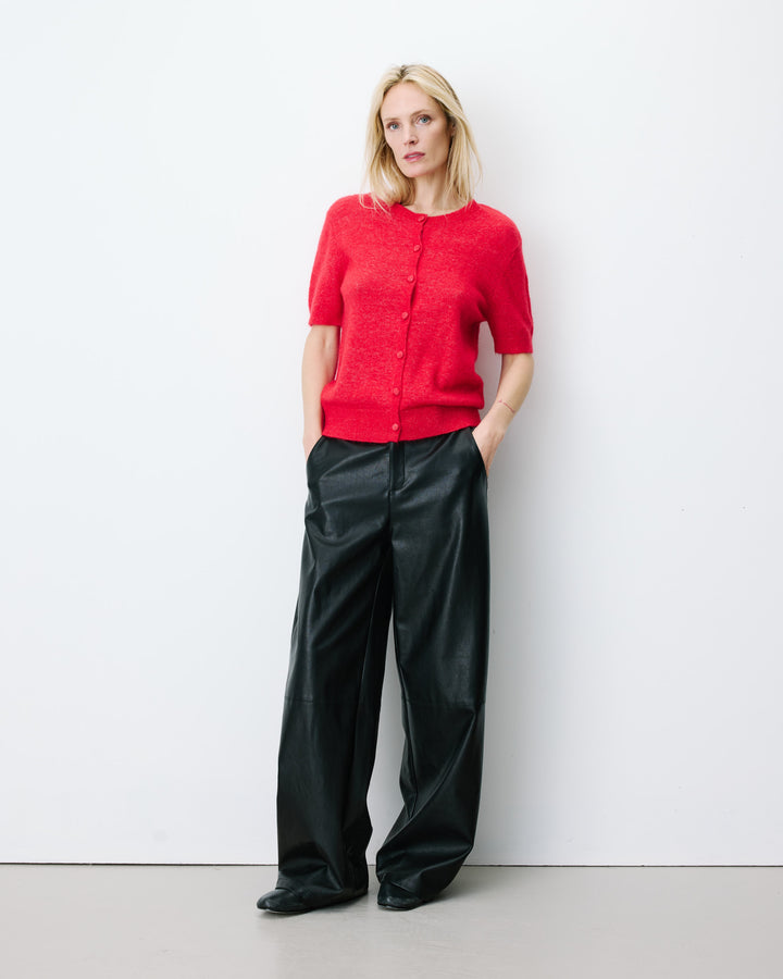 Short-sleeve crew-neck cardigan rouge Akarios