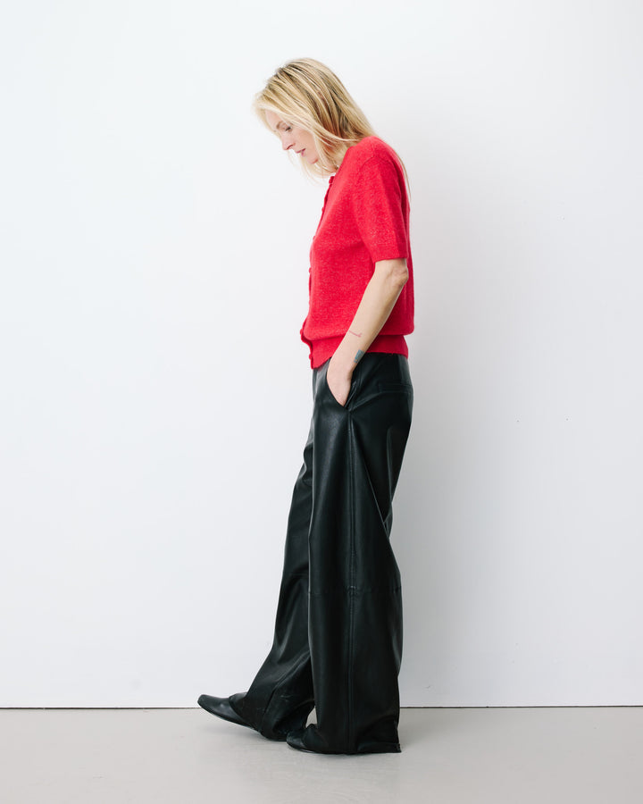 Short-sleeve crew-neck cardigan rouge Akarios
