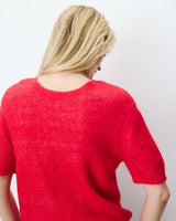 Short-sleeve crew-neck cardigan rouge Akarios