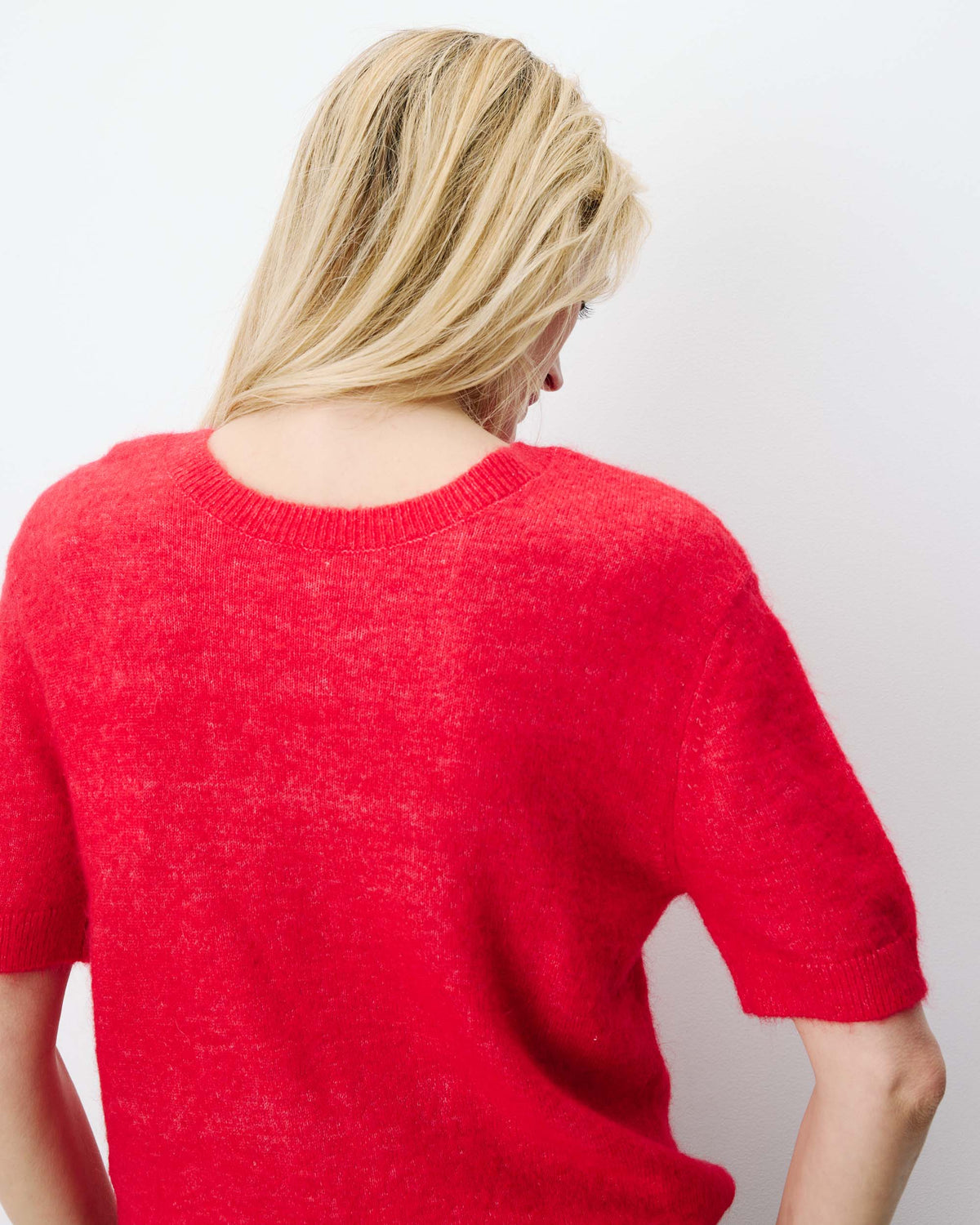 Short-sleeve crew-neck cardigan rouge Akarios