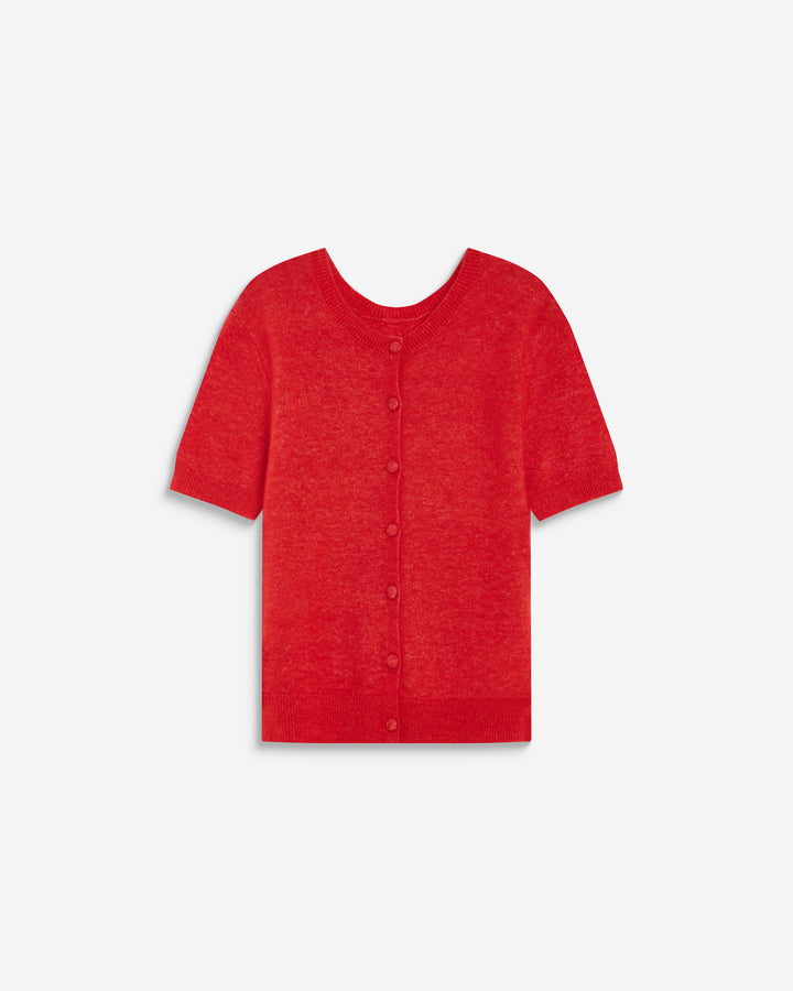 Short-sleeve crew-neck cardigan rouge Akarios