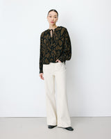 Geometric-print V-neck blouse kaki Ambrine