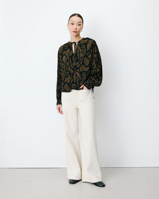 Blouse col V à imprimé géométrique kaki Ambrine