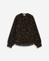 Geometric-print V-neck blouse kaki Ambrine
