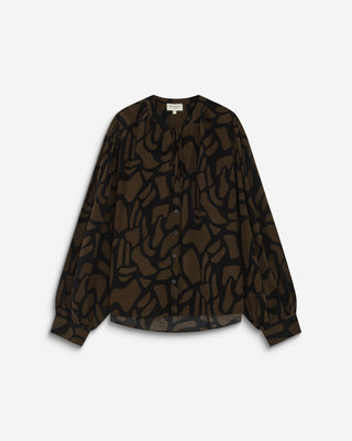 Blouse col V à imprimé géométrique kaki Ambrine