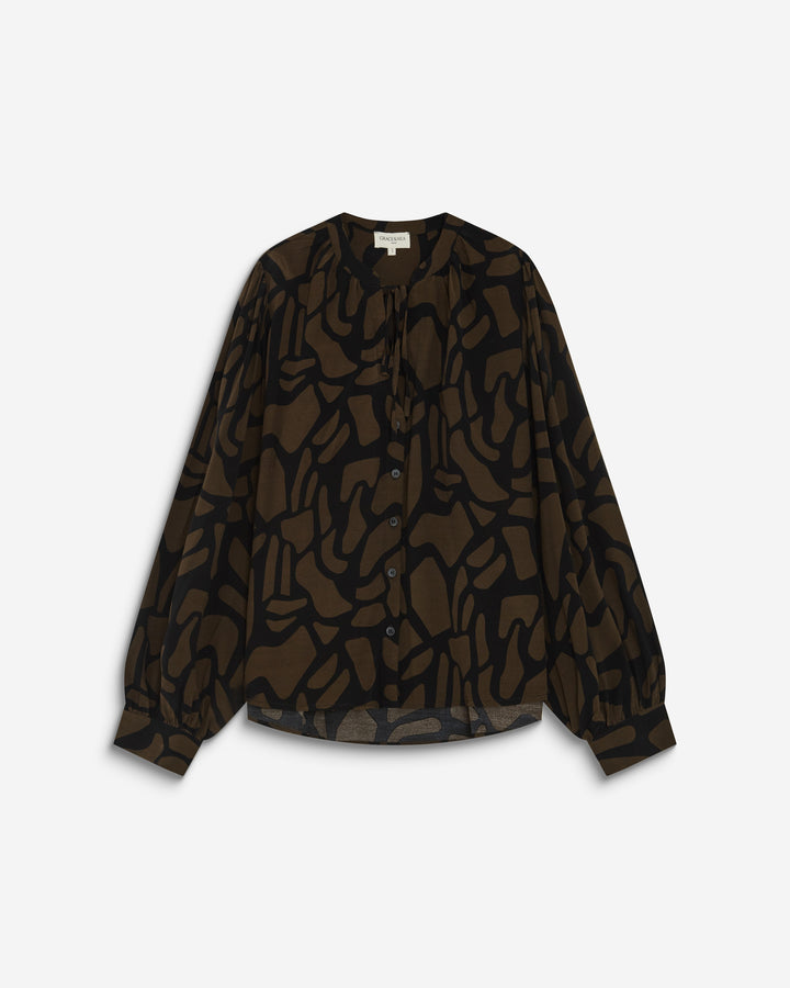Geometric-print V-neck blouse kaki Ambrine