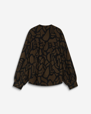 Blouse col V à imprimé géométrique kaki Ambrine