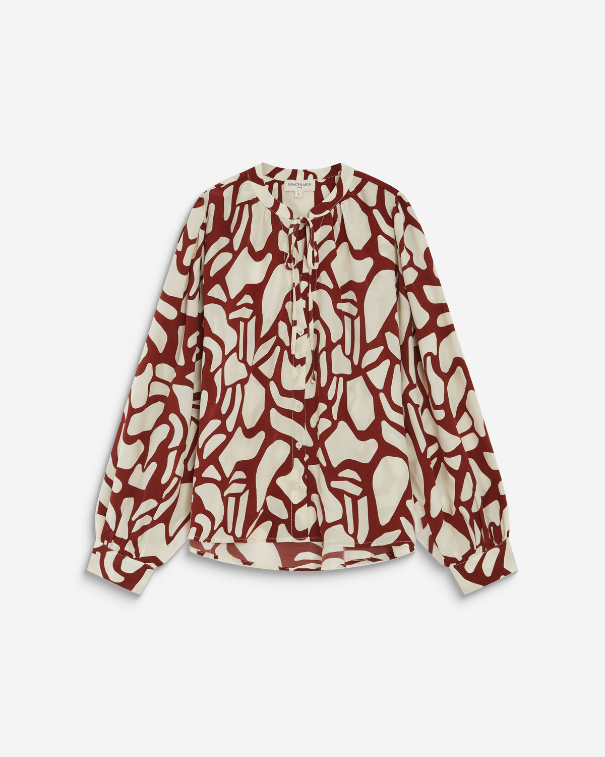 Geometric-print V-neck blouse terracotta Ambrine