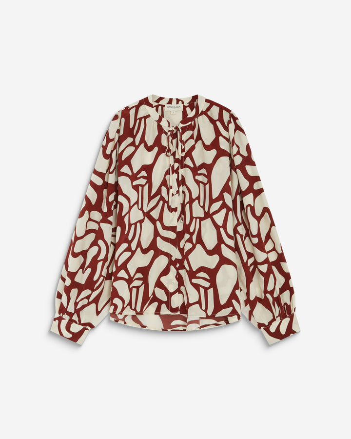 Geometric-print V-neck blouse terracotta Ambrine