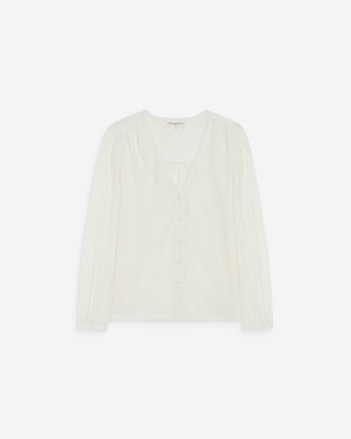 Blouse en dentelle col V manches longues ivoire Aurora