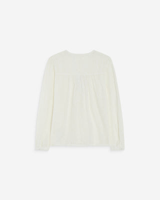 Blouse en dentelle col V manches longues ivoire Aurora