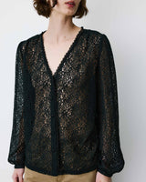 Long-sleeve V-neck lace blouse noir Aurora