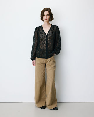 Blouse en dentelle col V manches longues noir Aurora