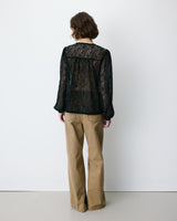 Long-sleeve V-neck lace blouse noir Aurora