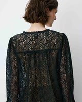 Long-sleeve V-neck lace blouse noir Aurora