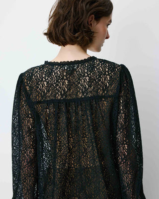 Blouse en dentelle col V manches longues noir Aurora