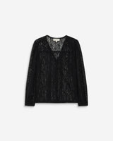 Long-sleeve V-neck lace blouse noir Aurora