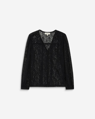 Blouse en dentelle col V manches longues noir Aurora