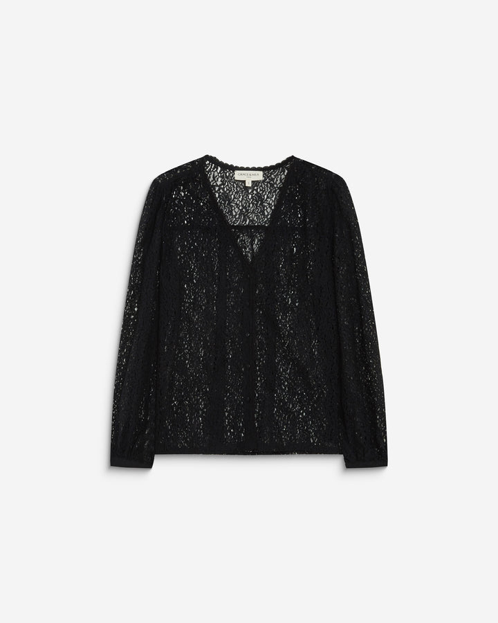 Long-sleeve V-neck lace blouse noir Aurora