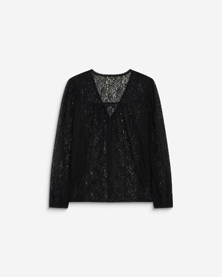 Blouse en dentelle col V manches longues noir Aurora