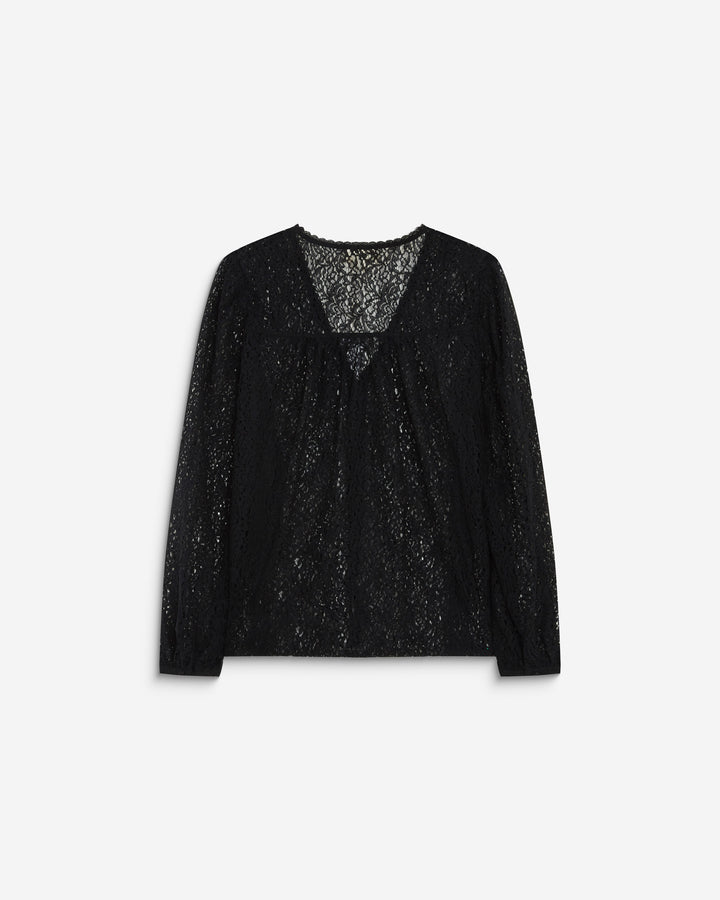 Long-sleeve V-neck lace blouse noir Aurora