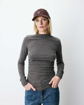 Top rayé taille froncée manches longues anthracite Aralee