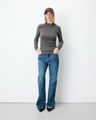 Top rayé taille froncée manches longues anthracite Aralee
