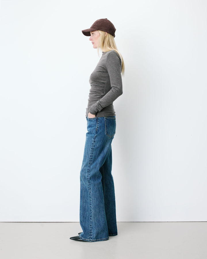 Top rayé taille froncée manches longues anthracite Aralee