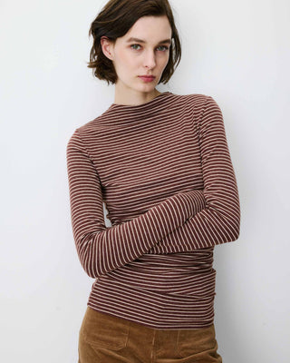 Top rayé taille froncée manches longues terracotta Aralee