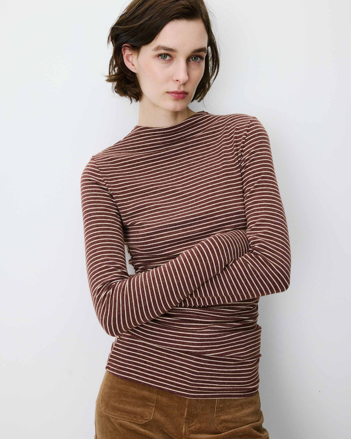 Striped top with gathered waist terracotta Aralee