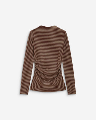 Top rayé taille froncée manches longues terracotta Aralee