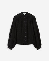 Blouse ample en dentelle boutonnée noir Anita