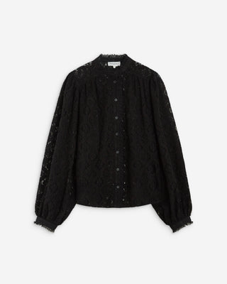 Blouse ample en dentelle boutonnée noir Anita
