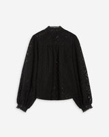 Blouse ample en dentelle boutonnée noir Anita