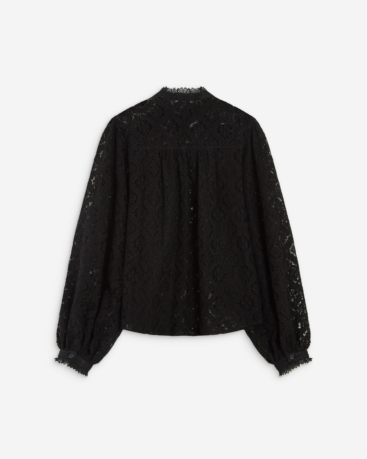 Blouse ample en dentelle boutonnée noir Anita