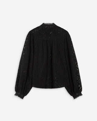 Blouse ample en dentelle boutonnée noir Anita
