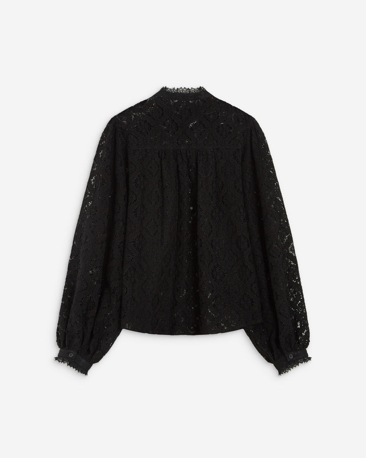 Blouse ample en dentelle boutonnée noir Anita